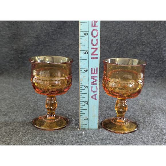 2 Vintage Indiana Glass Amber Kings Crown Thumbprint 5 3/4" Water Wine Goblet - Picture 1 of 5